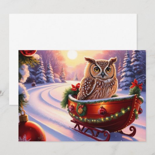 Uil op slee tijdens de feestdagen kaart (Voorkant / Achterkant)