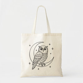 Uil op wassende maan met sterren Lijntekening Tote Bag