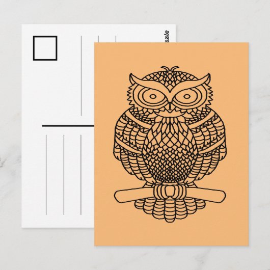 Uil (oranje) - Ansichtkaart Briefkaart (Voorkant / Achterkant)