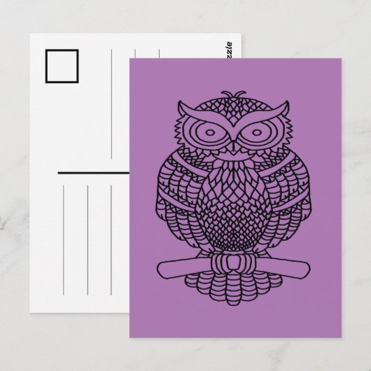 Uil (paars) - Ansichtkaart Briefkaart (Voorkant / Achterkant)