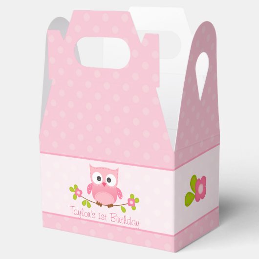 Uil Party Favor Gable Box (roze meisje verjaardag) Bedankdoosjes (Geopend)