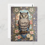 Uil Pastel Floral William Morris geïnspireerd Briefkaart (Voorkant / Achterkant)