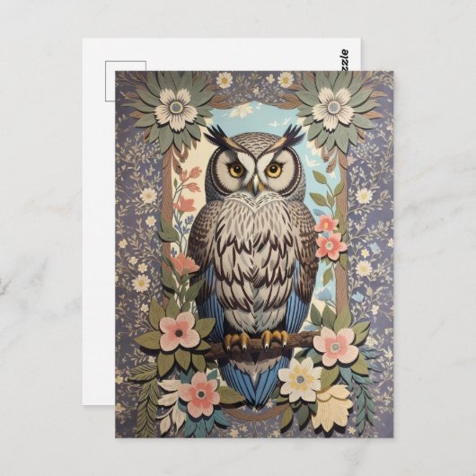 Uil Pastel Floral William Morris geïnspireerd Briefkaart (Voorkant / Achterkant)