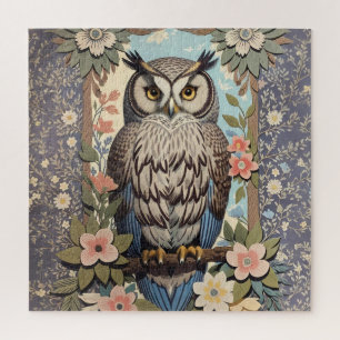 Uil Pastel Floral William Morris geïnspireerd Legpuzzel
