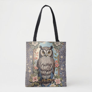Uil Pastel Floral William Morris geïnspireerd Tote Bag