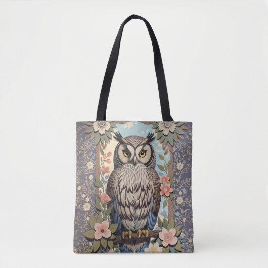 Uil Pastel Floral William Morris geïnspireerd Tote Bag (Voorkant)