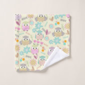 Uil pastel geel bad handdoek (Wasdoekje)