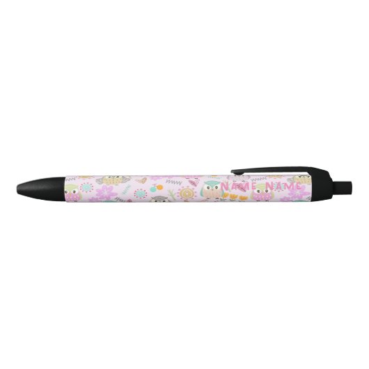 Uil Pastel Pink Zwarte Inkt Pen (Bovenkant)