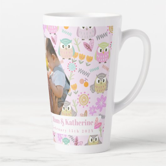 Uil Pastel Roze Foto Latte Mok (Rechts)