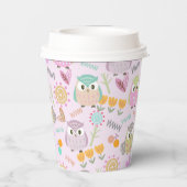Uil Pastel Roze Papieren Bekers (Achterkant)
