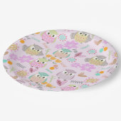 Uil Pastel Roze Papieren Bordje (Gekanteld)