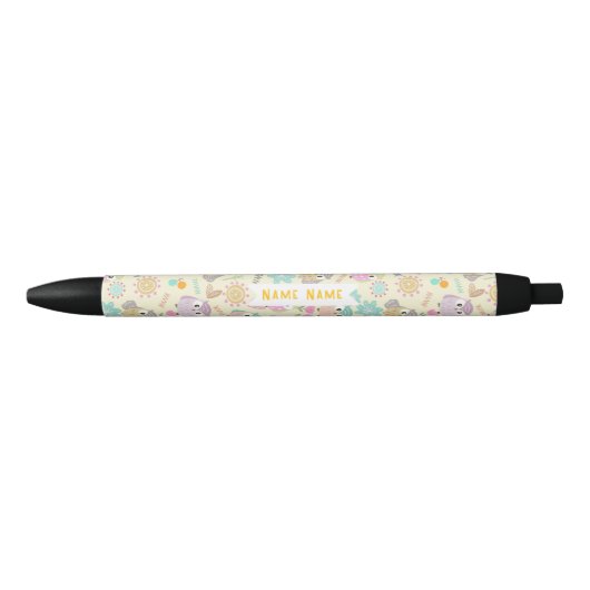 Uil pastelgeel zwarte inkt pen (Voorkant)