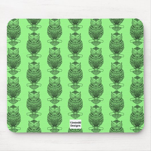 Uil (patroon neon groen) - Muismat (Voorkant)