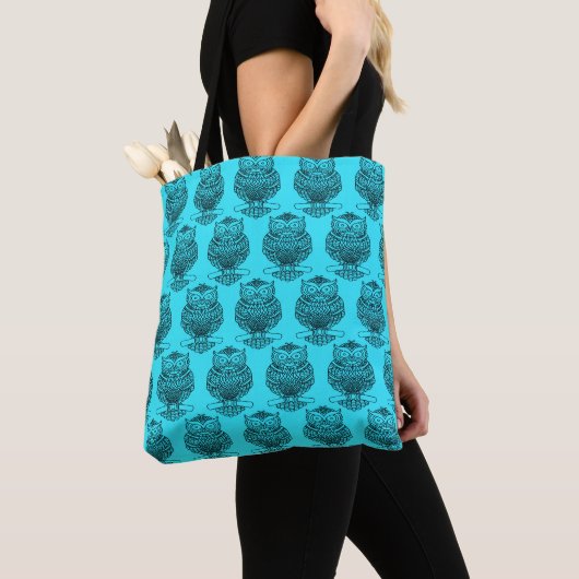 Uil (patroon neonblauw) - Tote Bag (Dichtbij)