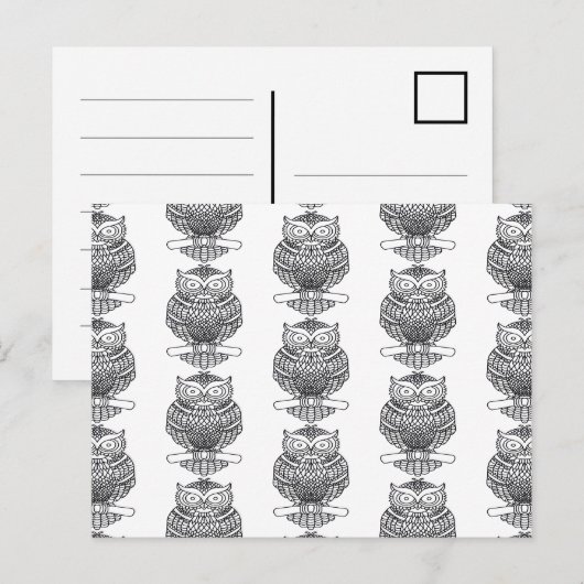 Uil (patroon wit) - Ansichtkaart Briefkaart (Voorkant / Achterkant)