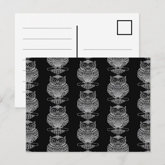 Uil (patroon zwart) - Ansichtkaart Briefkaart (Voorkant / Achterkant)
