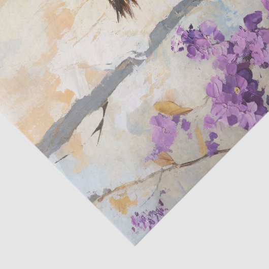 Uil Perched Purple Flowers Schilderij Decoupage Tissuepapier (Detail)