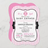 Uil; Pink Stripes Baby shower Uitnodiging (Voorkant / Achterkant)
