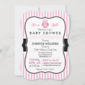 Uil; Pink Stripes Baby shower Uitnodiging (Voorkant)