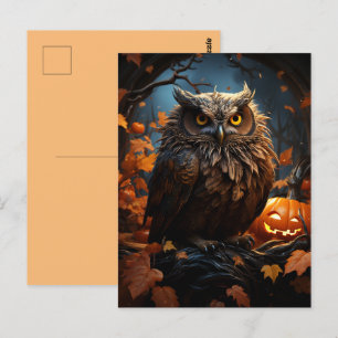 Uil, pompoen, en een Volle Maan Halloween Briefkaa Briefkaart