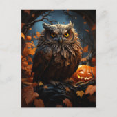 Uil, pompoen, en een Volle Maan Halloween Briefkaa Briefkaart (Voorkant)