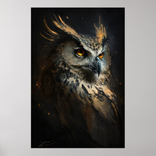 Uil Portrait Dier Natuur Wildlife Donker Schilderi Poster