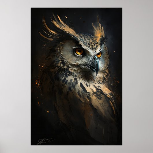 Uil Portrait Dier Natuur Wildlife Donker Schilderi Poster (Voorkant)