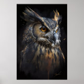 Uil Portrait Dier Natuur Wildlife Donker Schilderi Poster (Voorkant)