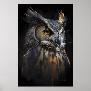 Uil Portrait Dier Natuur Wildlife Donker Schilderi Poster
