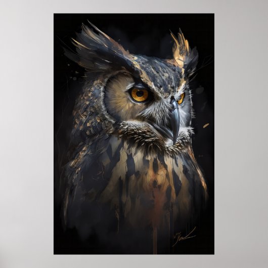 Uil Portrait Dier Natuur Wildlife Donker Schilderi Poster (Voorkant)