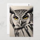Uil portret- houtskool schets briefkaart (Voorkant / Achterkant)