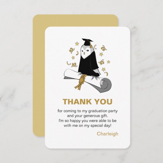 Uil Preschool / Kindergarten Afstuderen Dank u Bedankkaart (Voorkant / Achterkant)