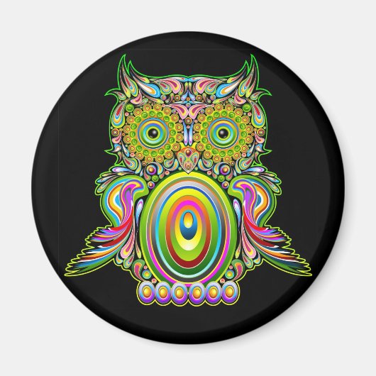 Uil Psychedelic Popart Magnet (Voorkant)