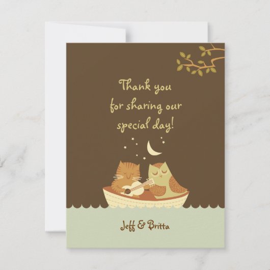 Uil & Pussycat verhalenboek bruiloft (blauw en bru Bedankkaart (Voorkant)