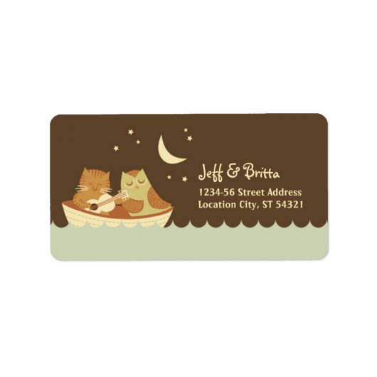 Uil & Pussycat verhalenboek bruiloft (blauw en bru Etiket (Voorkant)