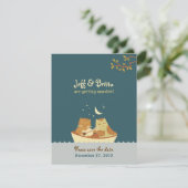 Uil & Pussycat verhalenboek bruiloft (Zee blauw) Save The Date (Staand voorkant)