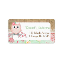 Uil retour adreslabels, shabby chic jute