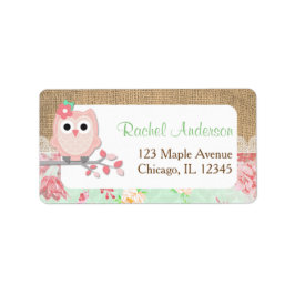 Uil retour adreslabels, shabby chic jute etiket