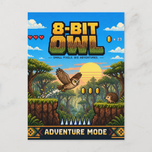 Uil, Retro 8-Bit Pixelkunst Briefkaart