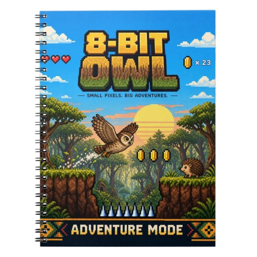 Uil, Retro 8-Bit Pixelkunst Notitieboek (Voorkant)