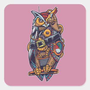 Uil - Robotische Vogel Vierkante Sticker