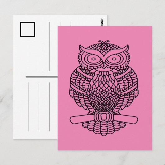 Uil (roze) - Ansichtkaart Briefkaart (Voorkant / Achterkant)