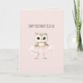 Uil Roze Tutu Verjaardag Kaart (Voorkant)