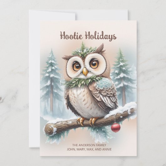 Uil Rustieke Kerst "Hootie Feestdagen" Feestdagenkaart (Voorkant)