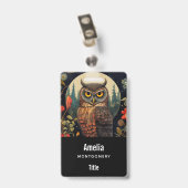 Uil 's nachts bij volle maan badge (Achterkant met clip)