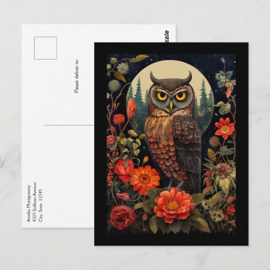 Uil 's nachts bij volle maan briefkaart (Voorkant / Achterkant)