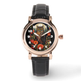 Uil 's nachts bij volle maan horloge