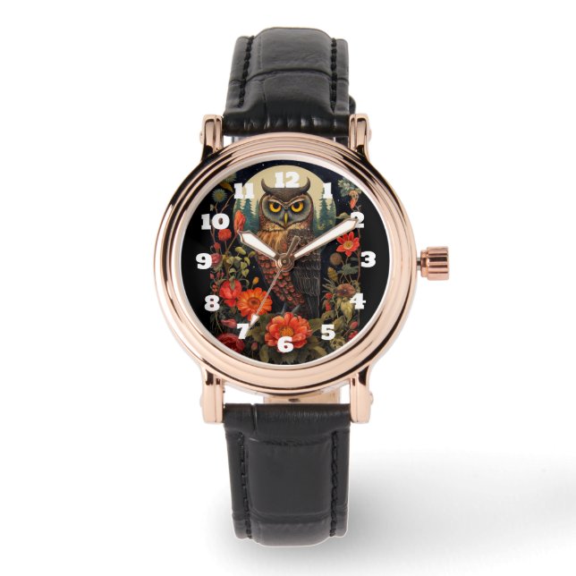 Uil 's nachts bij volle maan horloge (Voorkant)