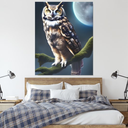 Uil 's nachts canvas afdruk (Insitu (Slaapkamer))