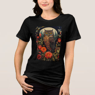 Uil 's nachts met volle maan Tri-Blend shirt